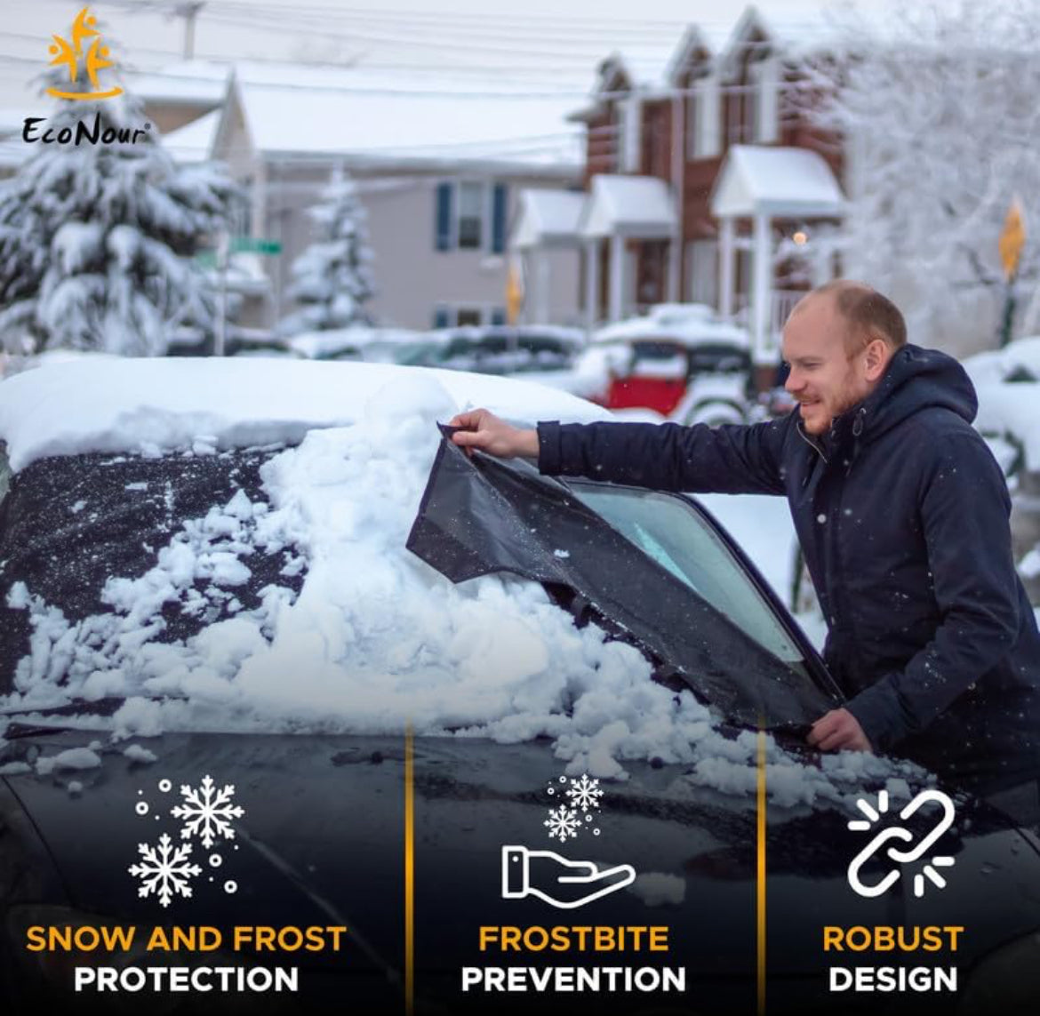 EcoNour Windshield Cover for Ice and Snow | Enhanced 600D Oxford Fabric Windshield Frost Cover