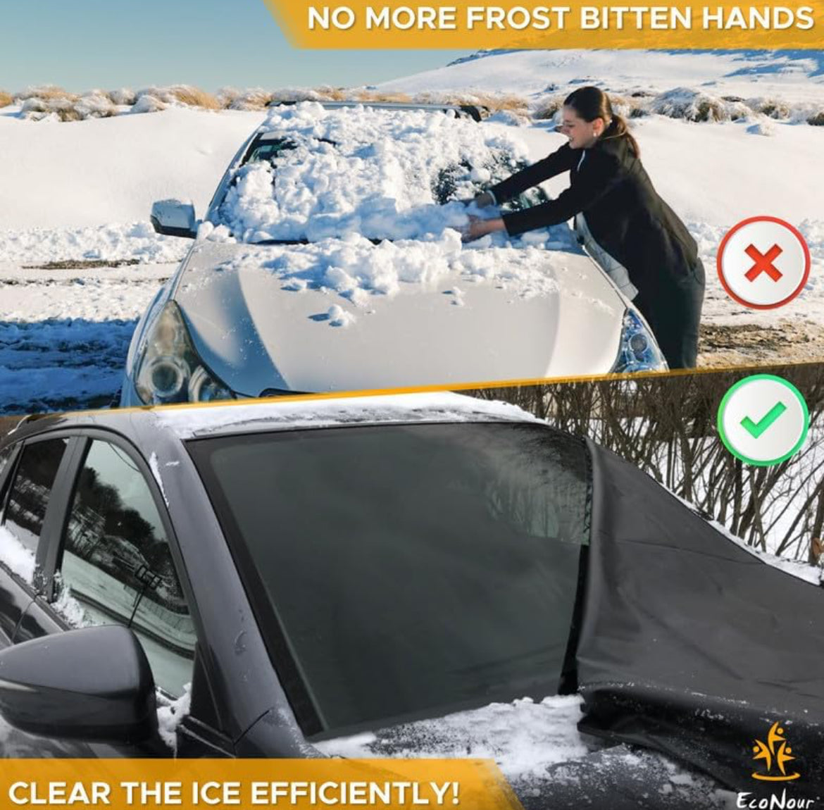 EcoNour Windshield Cover for Ice and Snow | Enhanced 600D Oxford Fabric Windshield Frost Cover