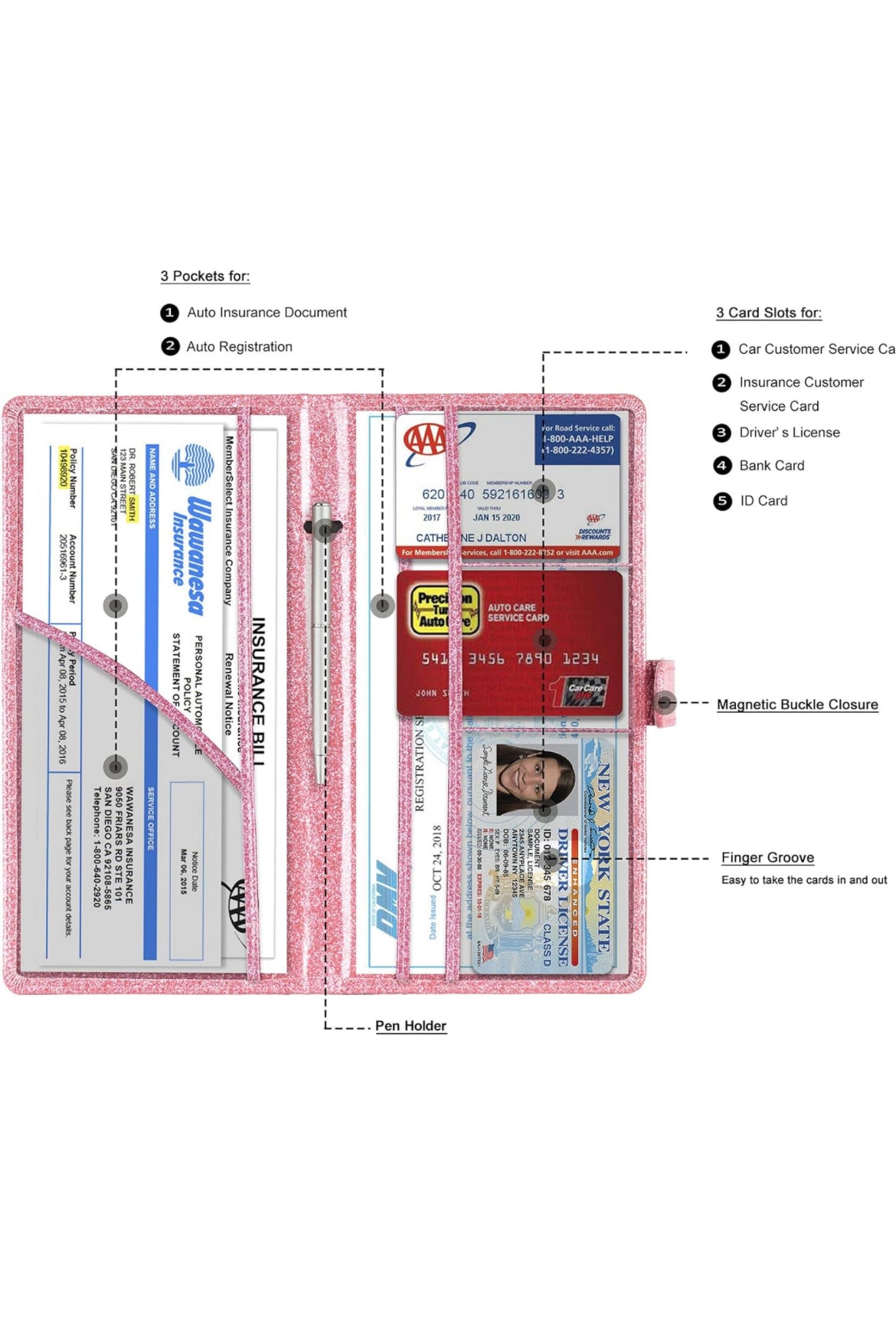 Toursuit car registration and insurance Card Holder, Vehicle License Document Glove box compartment