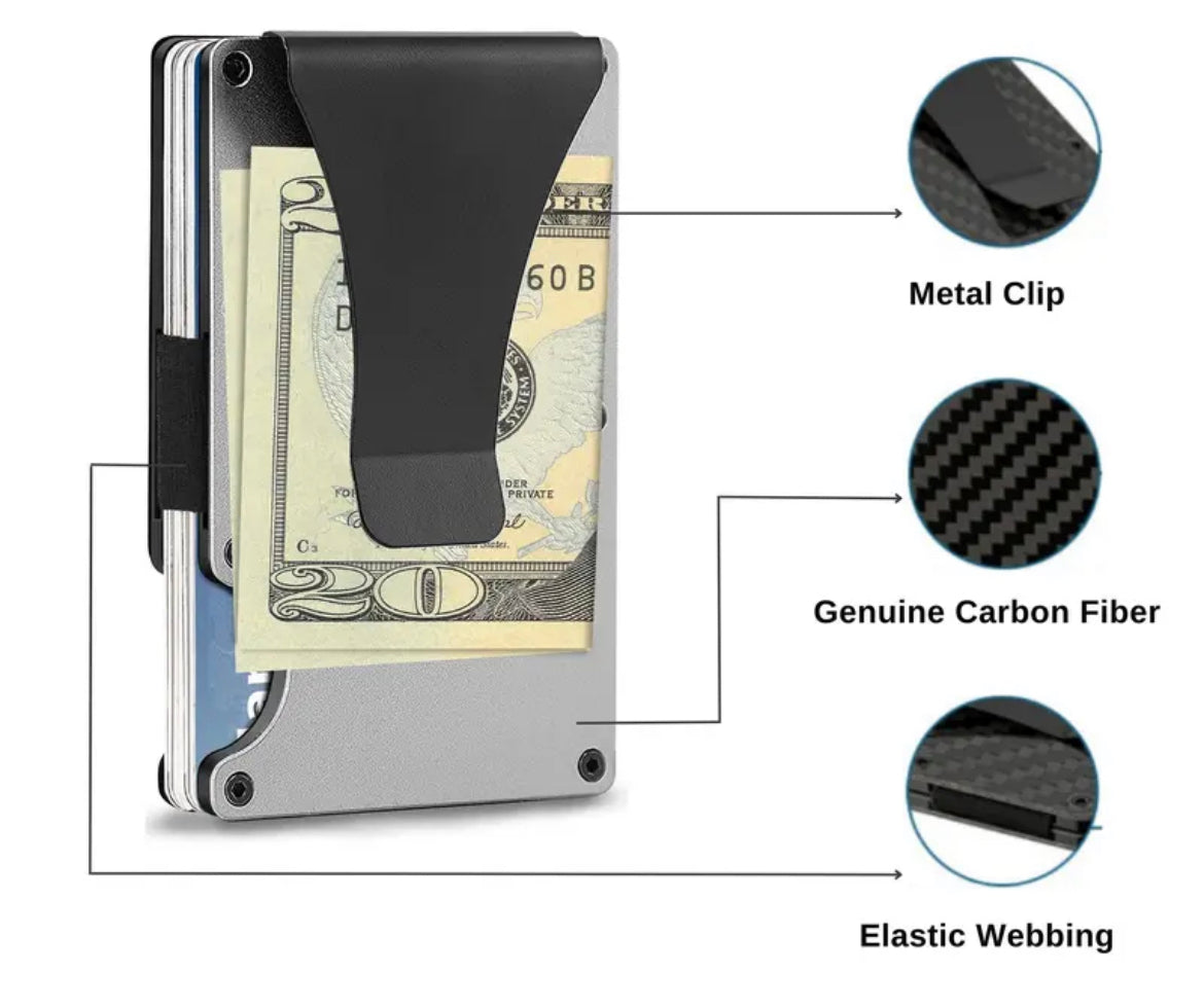 Carbon fiber card, cash & money clip wallet for men